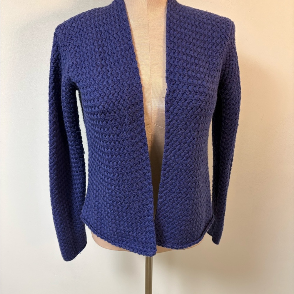 Eileen Fisher Women's Periwinkle Open-Front Sweater Italian Merino Wool Petite